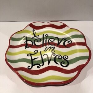 FORMATION BRANDS I believe in Elves 6" Striped Plate Scalloped Edge Christmas